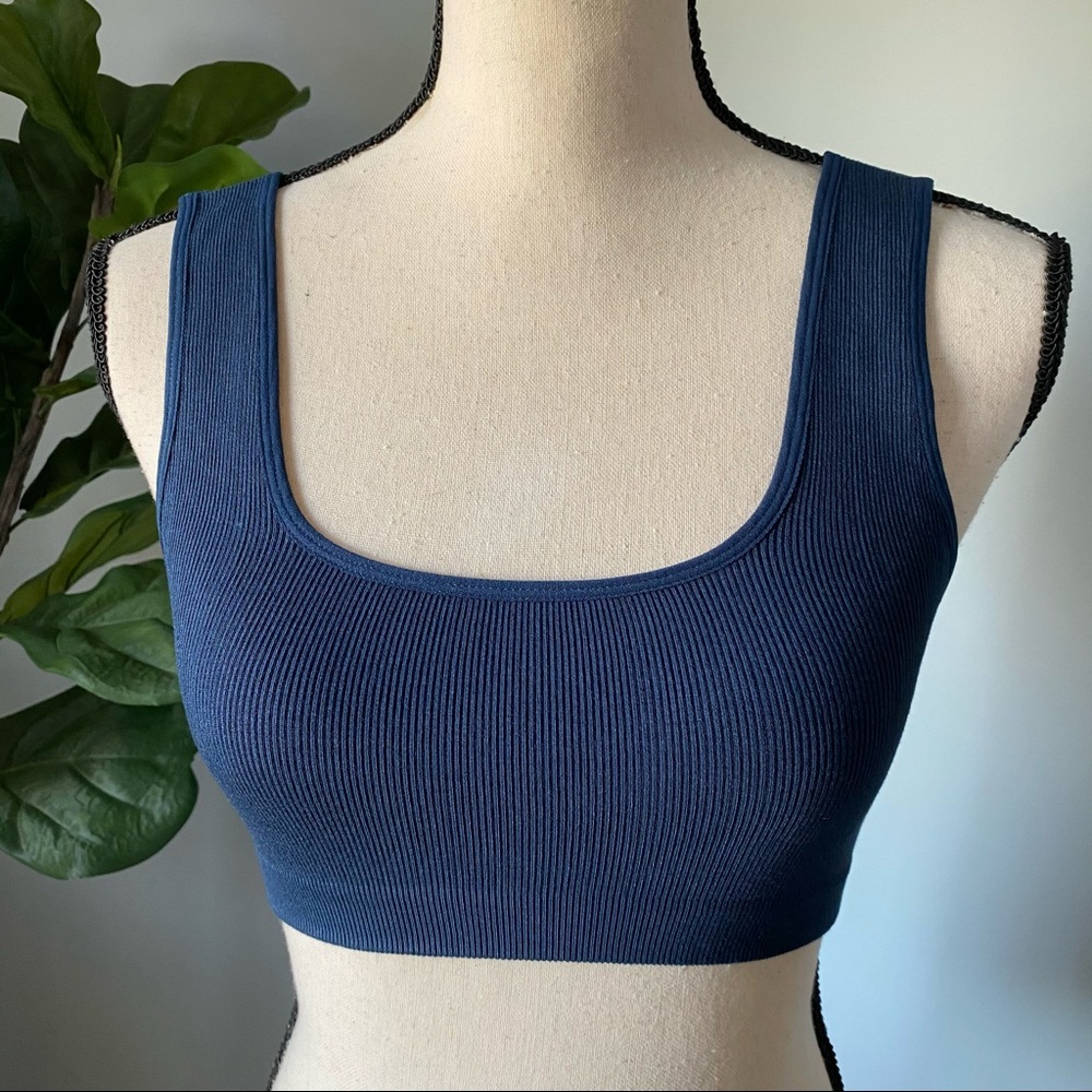 New• Seamless Rib Square Neck Bralette Top Navy